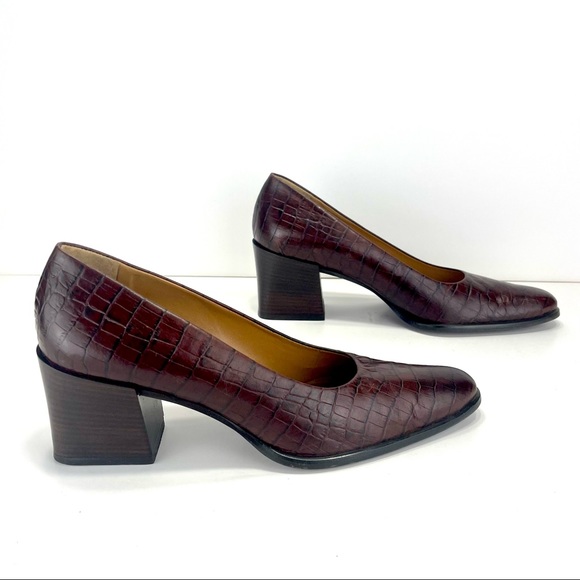 Enzo Angiolini Shoes - ENZO ANGIOLINI MILONESS BLOCK HEEL EMBOSSED LEATHER SHOES